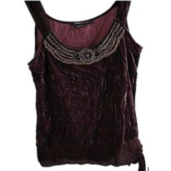 Y2K BCBGMaxAzria Crushed Velvet Top Sz M Brown Beaded Camisole Boho Festival VNT - Picture 11 of 16